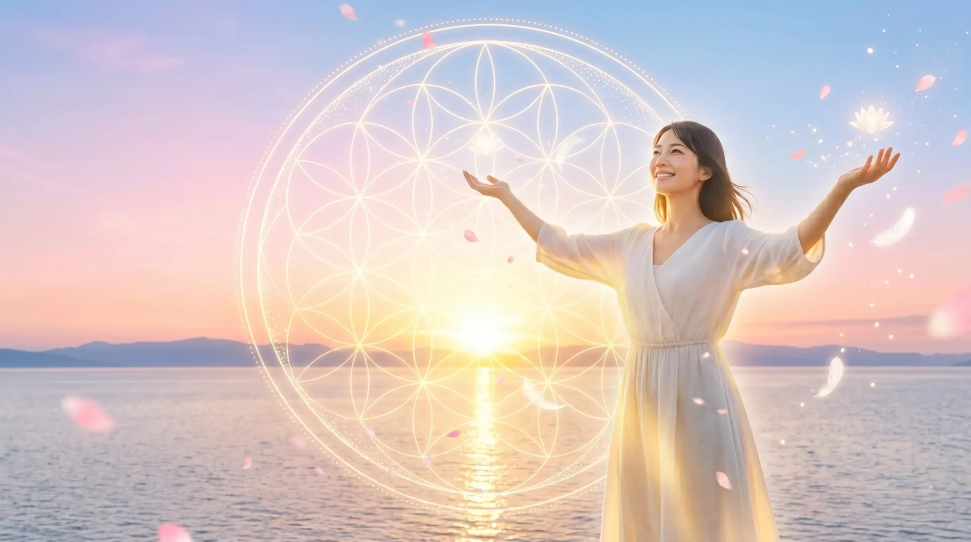 夜明けとフラワーオブライフのイメージ画像